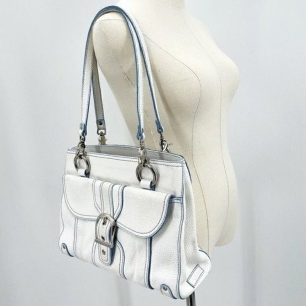 Isabella Fiore tote purse White leather with baby blue accents BoxW